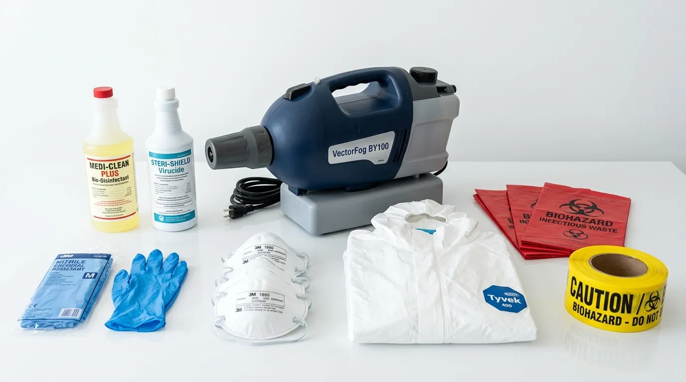 Professional biohazard remediation crew working in Foley